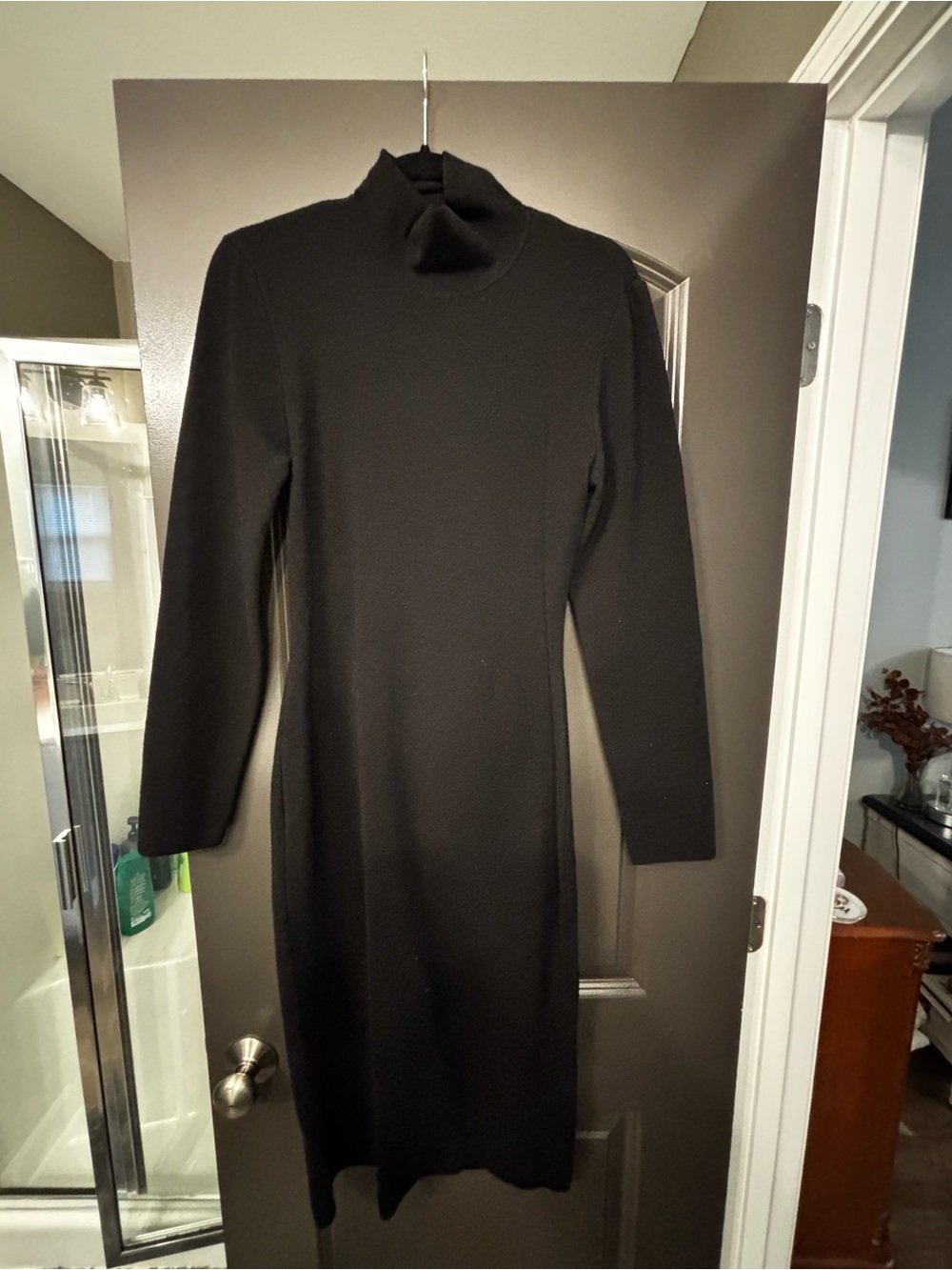 Forever 21 Black Long Sleeve Turtleneck Midi Dress with diamond chain back